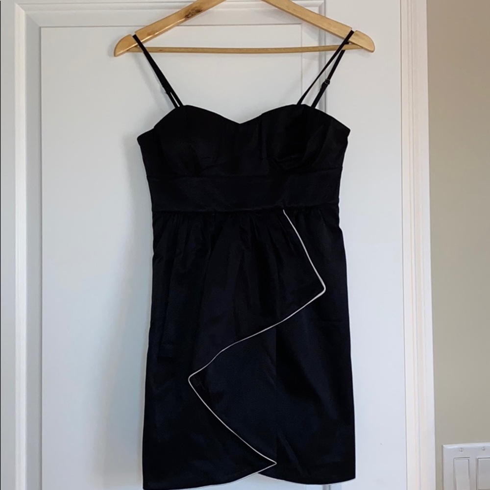 Little black dress with bustier top + white detail